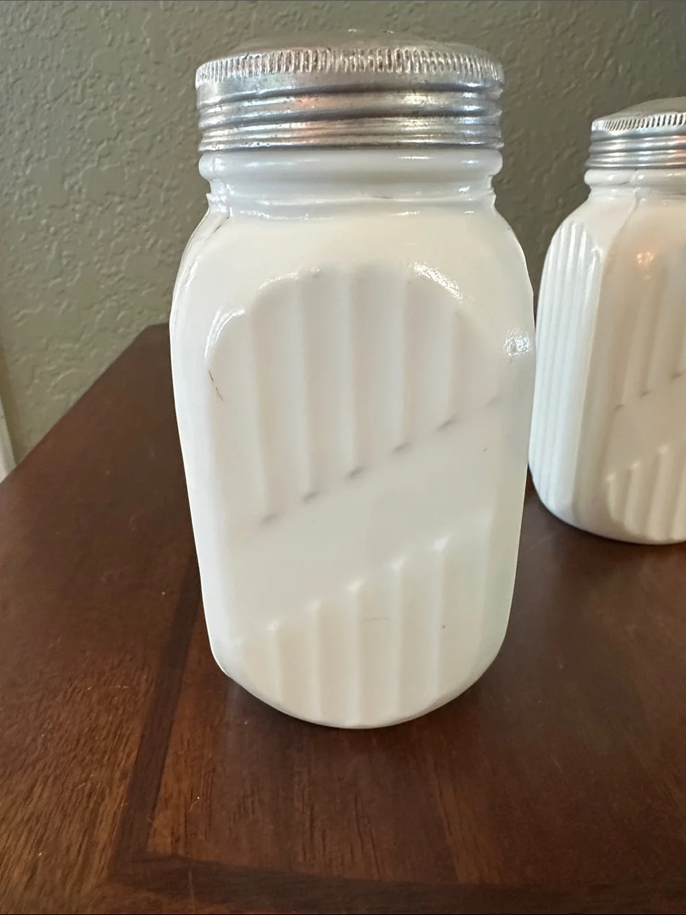 Vintage 1930s Anchor Hocking Vitrock White Milk Glass Range Shakers - Set of 2